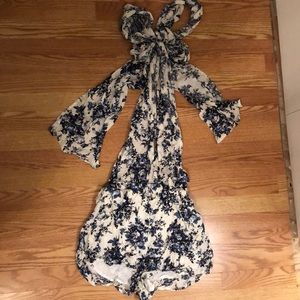 Blue and white floral romper